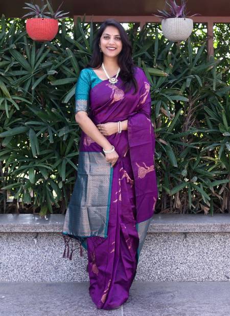BT171 Purple Banarasi Soft Silk Saree Catalog